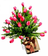 Red Tulips With Chocolate 