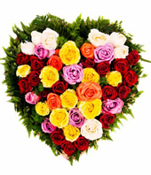 Wreath Of Mixed Roses & Green Foliage 