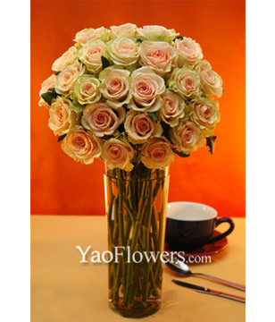 Two Dozen Pink Roses With a Vase