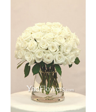 Two Dozen White Roses With a Vase