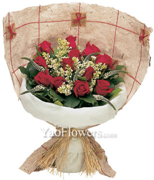 12 Red Rose, White Veronica, Lilac, Salal