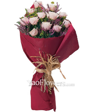 12 Pink Rose, Limonium & Bupleurum 