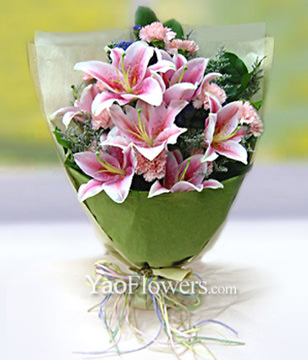 12 Pink Carnations,6 Pink Lilies