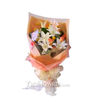 12 Orange Roses,4 Lilies