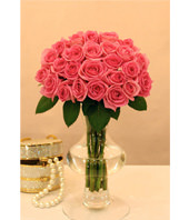Two Dozen Pink Roses With a Vase