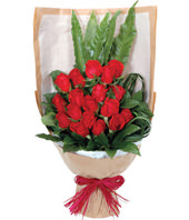 18 Red Rose, Leather Fern, Iris Leaves, Salal
