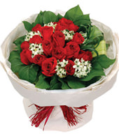 18 Red Rose, Euphorbia Marginata, Iris Leaves
