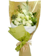 12 White Roses, Stock & Greens
