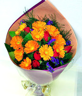 10 Orange Gerbera Daisies, 5 Red Roses