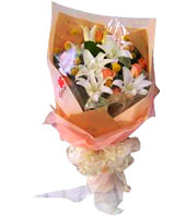 12 Orange Roses,4 Lilies