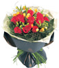 12 Stems Red Rose, Green Hypericum