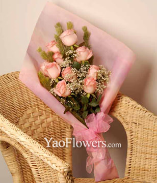 12 Stalks Pink Roses Long Sheath 