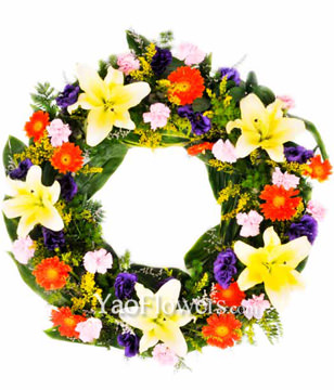 Funeral Wreath Of Lilies,gerberas & More 