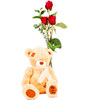 3 Roses In Red With Plush Bear