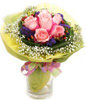 6 Peach Roses With Cordyline Foliage Bouquet 