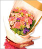10 double colored carnantions, 6 champagne roses