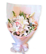 3 lilies, 8 pink roses