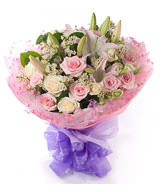 10 pink roses, 5 white roses, 2 lilies
