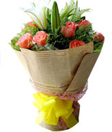 10 pink roses, 3 white lilies