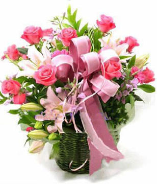 18 pink roses, 2 pink perfume lilies