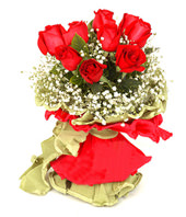 9 Red roses with baby's breath