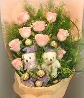 9 Roses,6 cholocates,a pair of bear