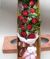 11 Red roses and A bear