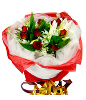 6 Lilium and 9 Red roses