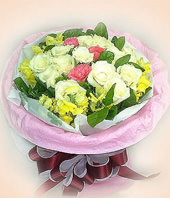 3 Pink carnations,12 White roses