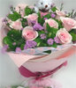 11 Pink roses and A bear