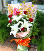 3 Lilium,1 Pink flamgo flowers,6 roses