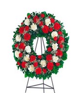 28 red and 12 white carnations,Approximately 15 D.Easel not included.