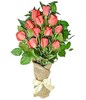 A dozen dark peach (coral) roses arrive perfectly arranged
