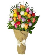 Two dozen mixed roses with greens