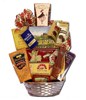Basket of chocolate, coffee and teas, crackers, etc
