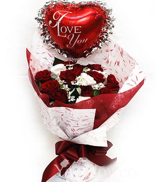12 Red roses,ballons
