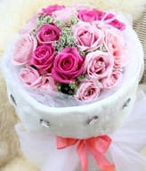 15 Purple Roses,9 Pink roses,white materia dotted