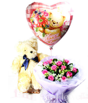 11 purple Son of Heaven roses. Bear. the balloon 