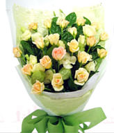 21 premium champagne roses . White bellflower Tang cotton