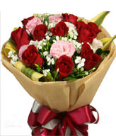 10 Red roses,10 Pink roses,Green Leaves