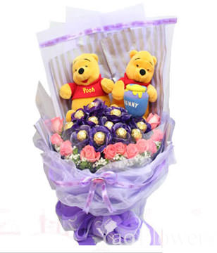 11 Diana Roses,11 Cholocates,1 pair of bears