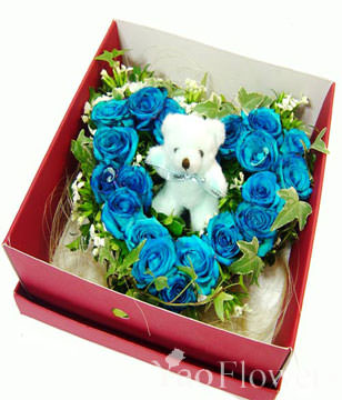 20 Blue roses,bears,Gift box included