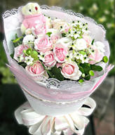 15 pink roses,bear