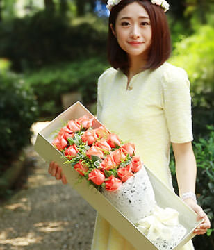 19 pink roses with gift box
