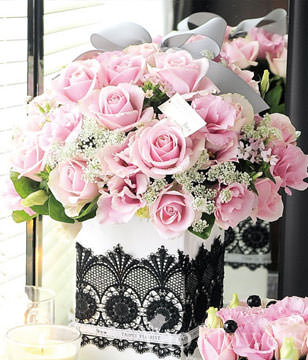 Two dozens of Pink Roses,Green leaves