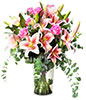 Lady in Pink: roses and lilies,Vase included