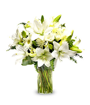 Pure Emotion: Three white lilies & gerberas