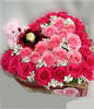 18 roser ladies ,15 pink rosers,a cute bear ,a Ferrero rocher flower and a heart-shape box