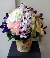 hydrangeas ,12pink roses and vandas