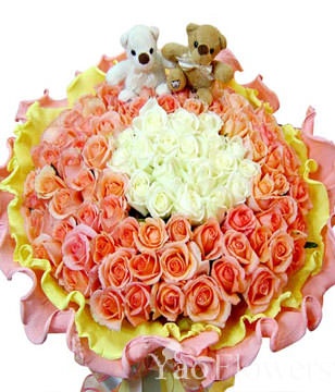 80Champagne Rose,21 White Roses,a pair of bear